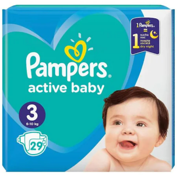 smog pipe Actor Scutece Pampers Active Baby Compact Pack, Marimea 3, Nou Nascut, 6-10 kg,  29 buc