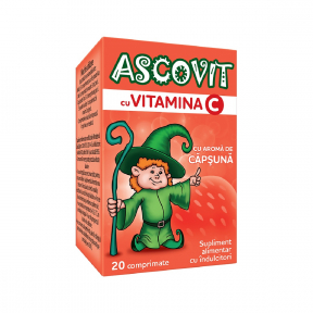 Ascovit cu Vitamina C aroma de capsuni, 20 comprimate, Omega Pharma