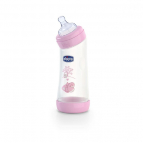 Biberon Chicco WellBeing PP, in unghi, 250ml, tetina silicon, flux normal, 0 luni+, 0% BPA, girl