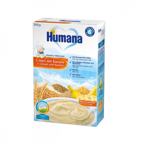 Humana 5 Cereale cu lapte si banane, 200g, Humana