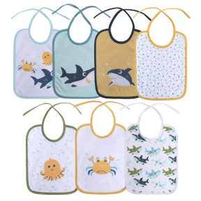 LORELLI ,SET 7 BAVETE,BUMBAC AMBELE FETE,20X25.5 BLUE