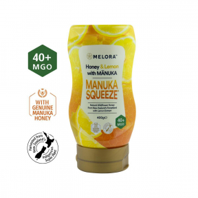 Miere din florile salbatice ale Noii Zeelande cu miere de Manuka MGO 40+ si extract de lamaie, Melora 400g, naturala