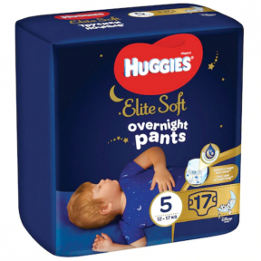 Scutece-chilotel de noapte Huggies Elite Soft Pants Overnight, marimea 5, 17 buc, 12-17 kg