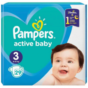 Scutece Pampers Active Baby Compact Pack, Marimea 3, Nou Nascut, 6-10 kg, 29 buc
