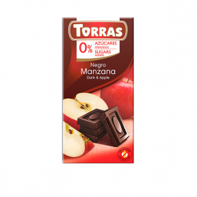 Ciocolata neagra cu mar si indulcitor, 75g, Torras
