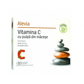 Vitamina C cu pulpa de macese si stevie, 30cp, Alevia