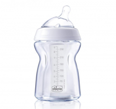 Biberon Chicco Natural Feeling sticla, 250ml, tetina silicon, inclinata, flux normal, 0 luni+, 0%BPA