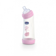 Biberon Chicco WellBeing PP, in unghi, 250ml, tetina silicon, flux normal, 0 luni+, 0% BPA, girl