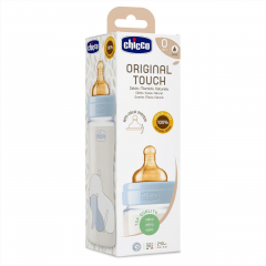 Biberon Chicco Original Touch sticla 240ml, tetina cauciuc, flux lent, unisex, 0luni+
