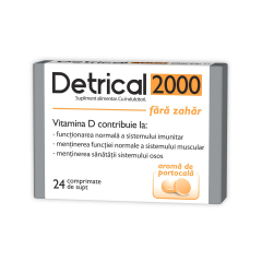 Detrical D3 2000 UI portocale, fara zahar, 24 comprimate de supt, Zdrovit