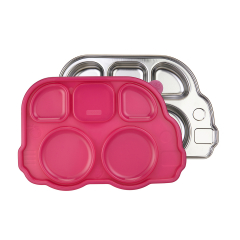 Tavita compartimentata cu capac - Din Din Smart Bus Platter, Pink, Innobaby 